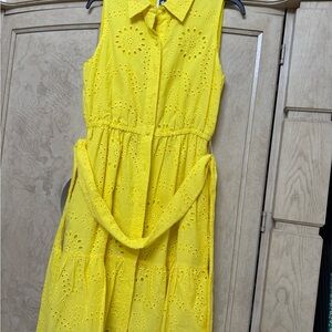 Anne Klein Vibrant Yellow Eyelet Midi Dress
